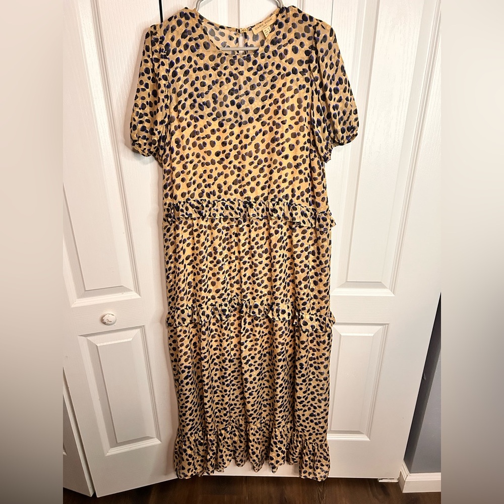 Dark Pink London Midi Dress‎ Womens 8 Medium Animal Print Tiered Lined